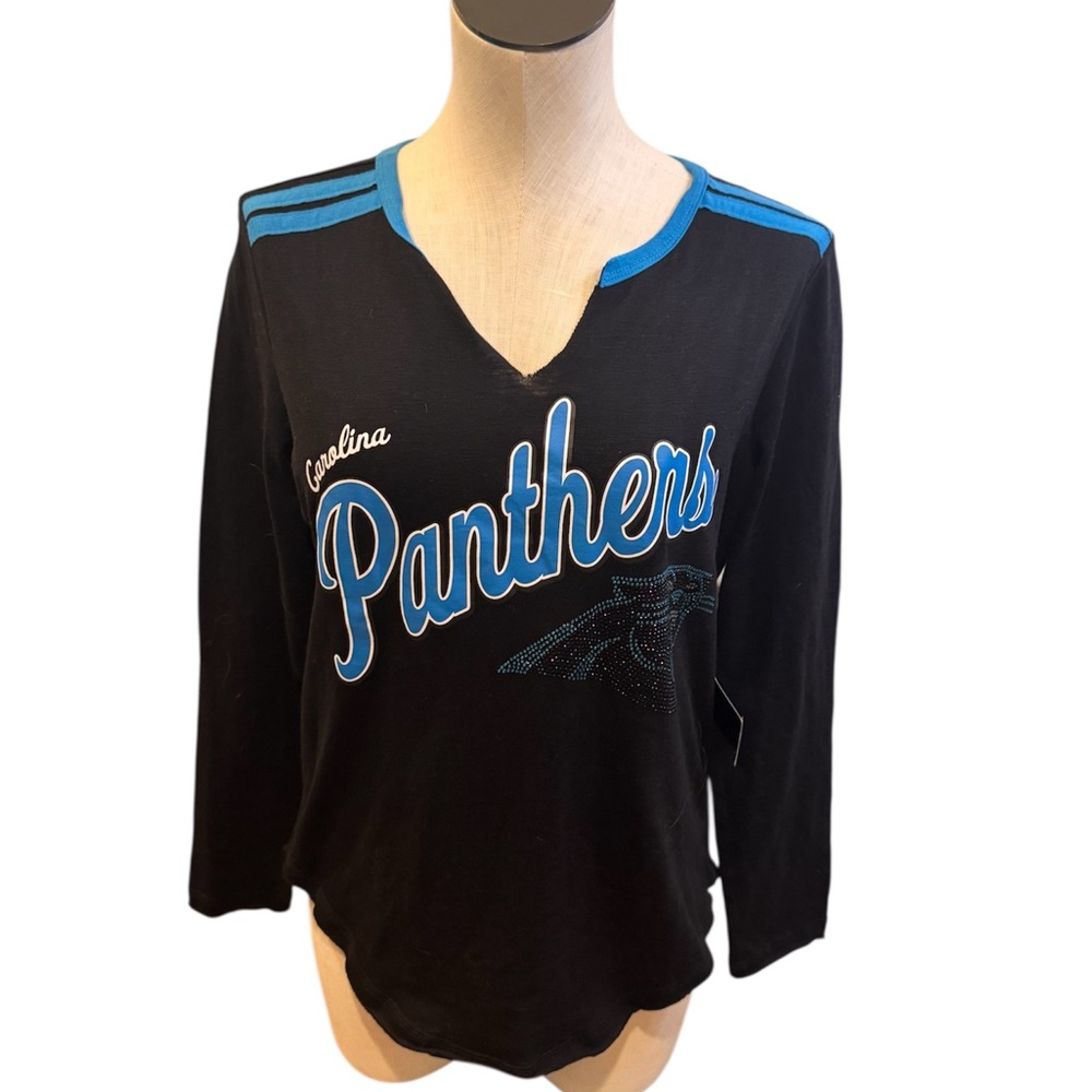 NFL Carolina Panthers Women's Black and Blue Long Sleeve Tee sz Medium